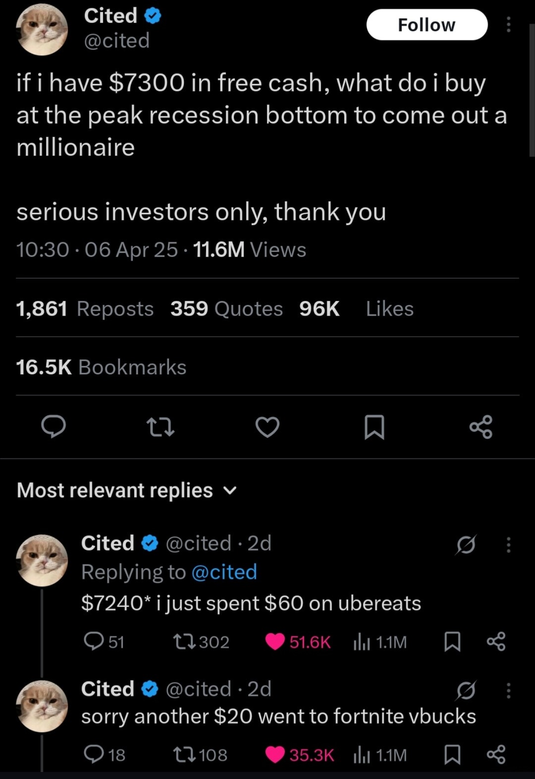 Me: I'm investing during the crash. Also me: spent $80 on Uber Eats and V-Bucks - meme