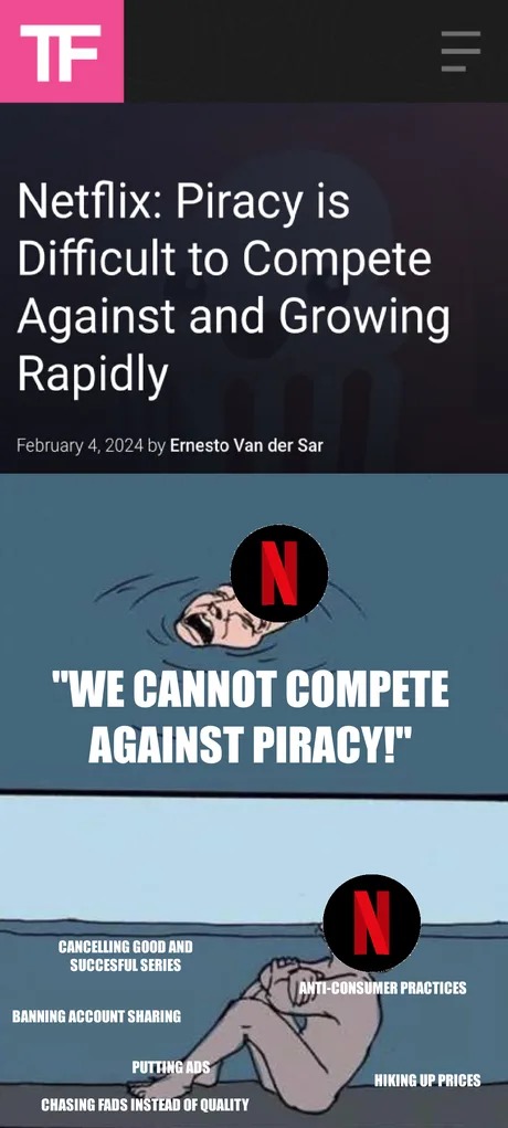 Keep crying Netflix, you had us all - meme