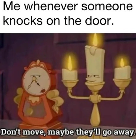 Someone knocks and I turn into a statue hoping for invisibility - meme