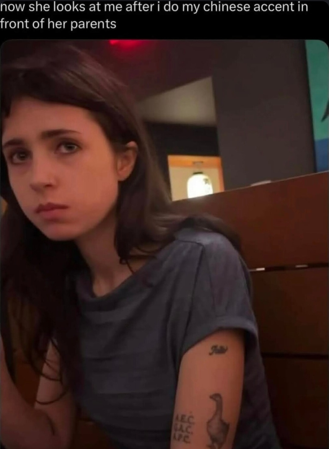 Did the Chinese accent in front of her parents… now she’s rethinking the relationship - meme