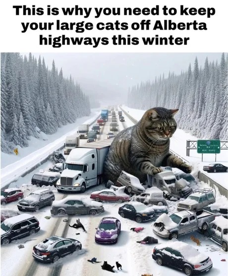 Keep your large cats off highways this winter - meme