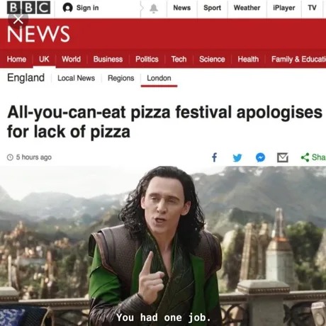 All you can eat pizza festival apologises for lack of pizza - meme