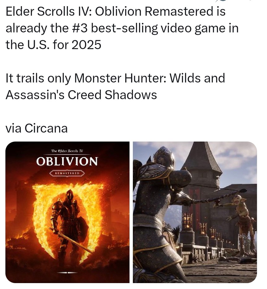 Oblivion Remastered just speedran the 2025 charts - meme