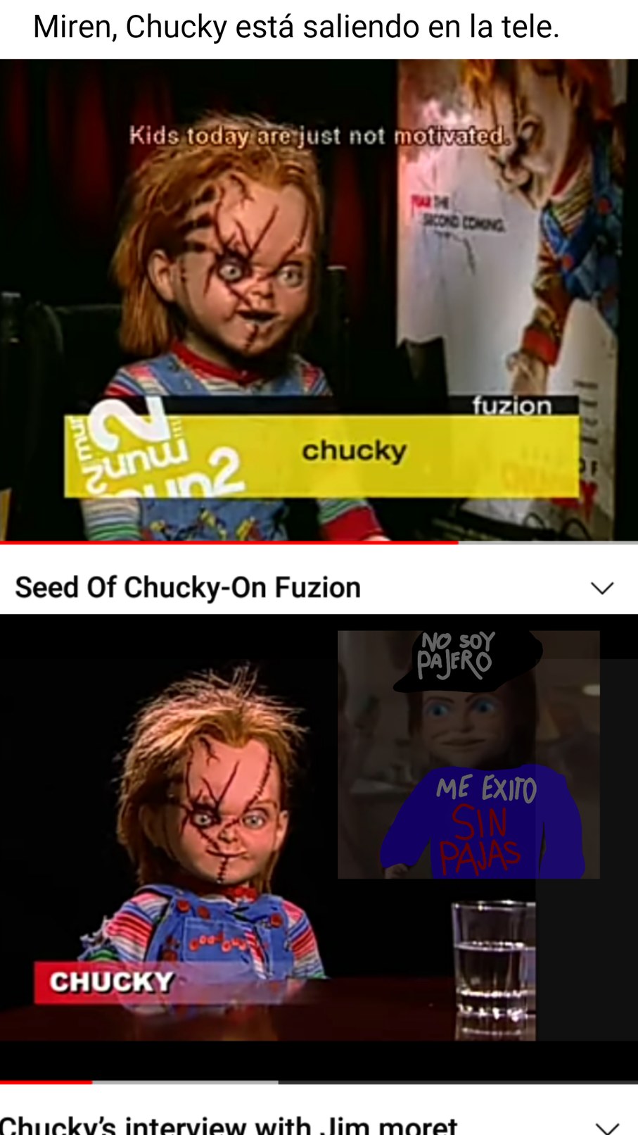 No es joda, Chucky hasta salió en la WWE, en entrevistas y vi una portada de un vídeo de Visa Brasil - meme