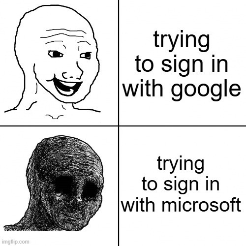 Trying to sign in with Google vs. Trying to sign in with Microsoft – Who's winning? - meme