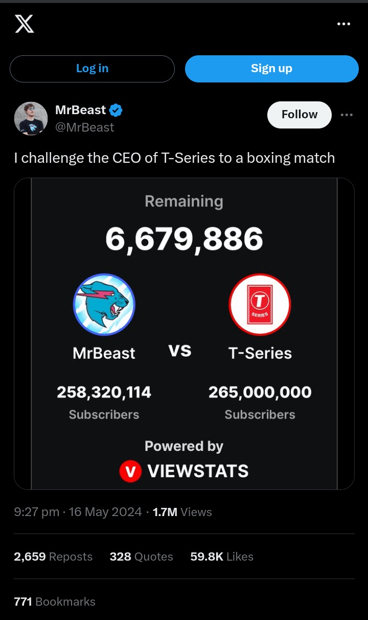 MrBeast just challenged the CEO of T-Series to a boxing match - meme