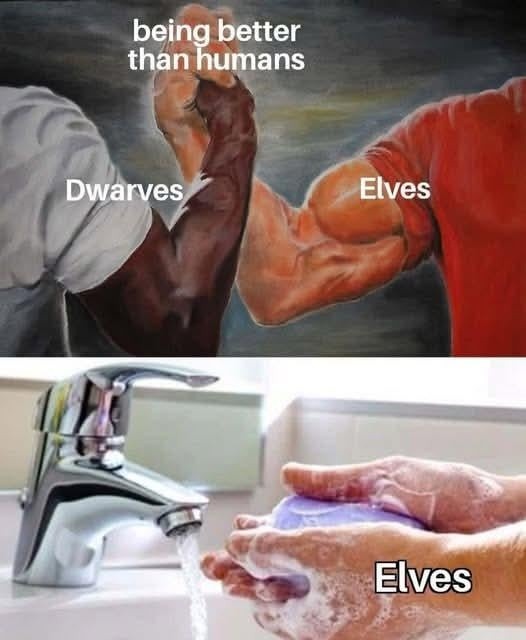 elves > dwarves > beans? the debate escalates fast - meme