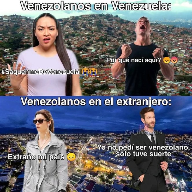 Venezolanos en Venezuela vs en el extranjero - meme