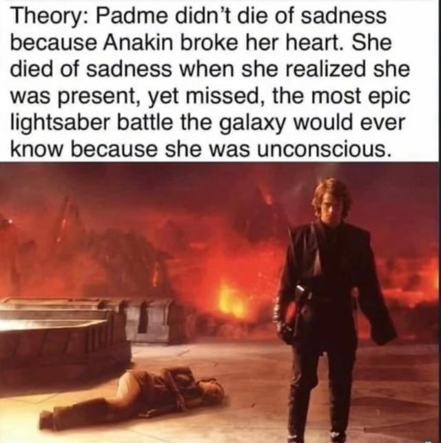Padme missed the fight of the century and died mad - meme