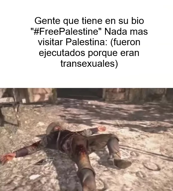 Creo que ni importaría si son transexuales, al fin y al cabo si alguien de Palestina descubre que dicen esas estupideces al segundo les ponen una pistola entre las cejas por subnormales (si esto pasa de mod es un milagro) - meme