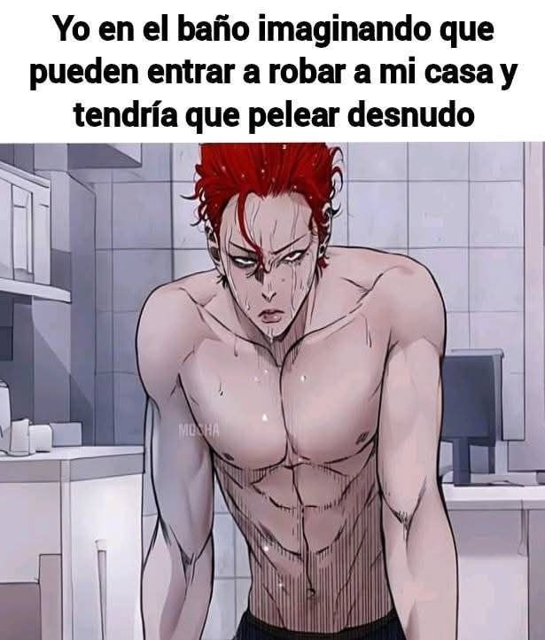 yo en el baño planeando cómo pelearía si entran a robar y estoy en bolas - meme