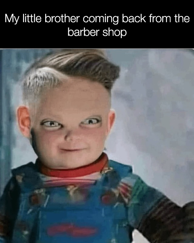 lil bro after a haircut - meme