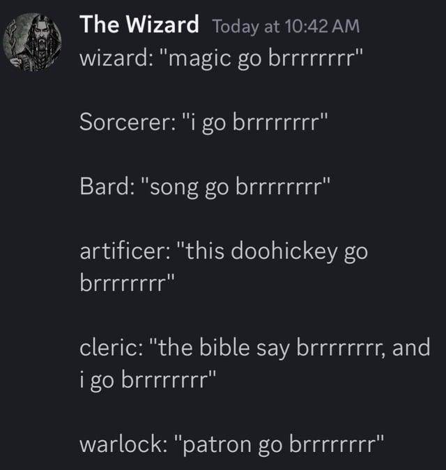 Every DnD class summarized: brrrrrrr - meme