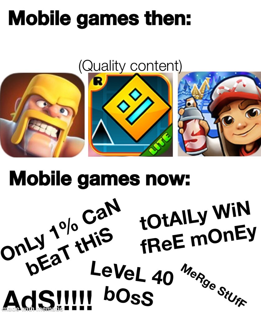 mobile games then vs now - meme