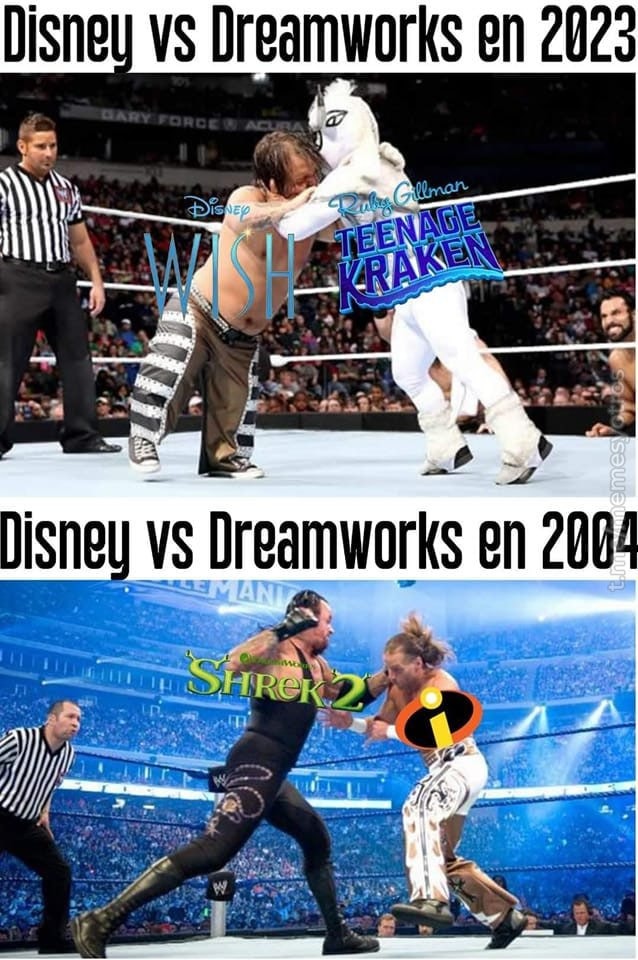 Disney Vs Dreamsworks en 2004 vs en 2023 - meme