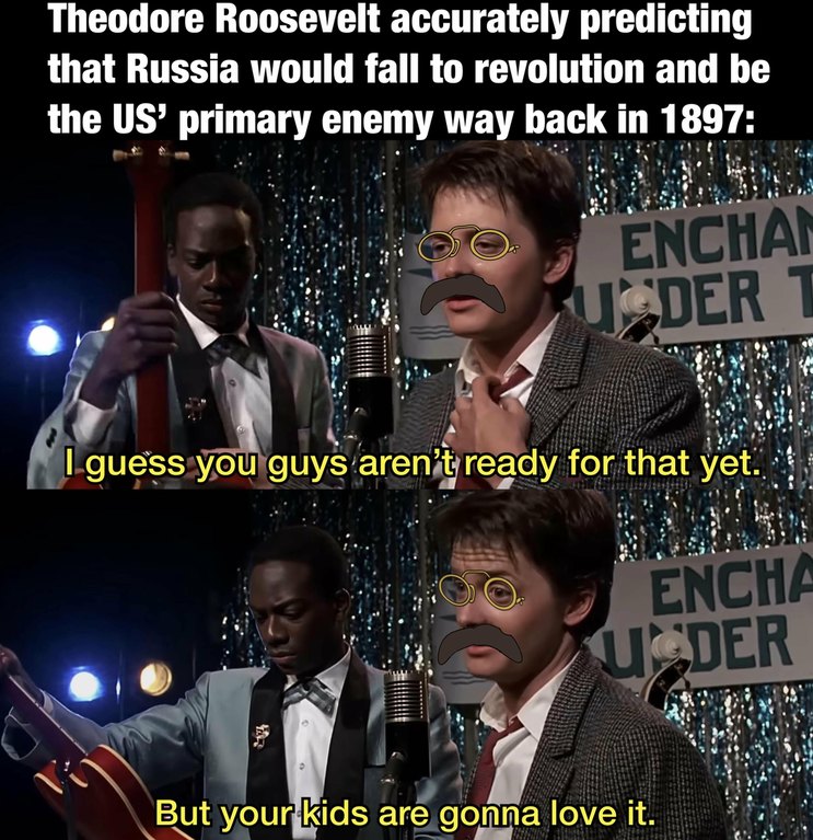 Theodore Roosevelt accurately predicting that Russia would fall to revolution - meme