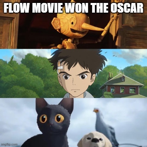 Flow movie wins the Oscar to the best animated film - meme