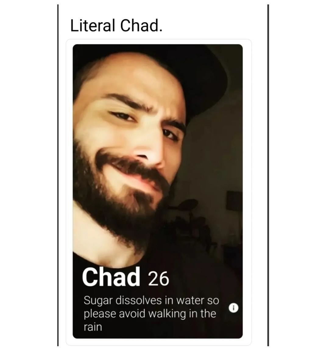 Literal Chad warning people not to walk in rain - meme