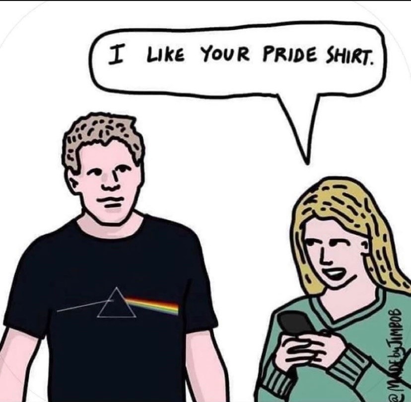 tradução: "gostei da sua camisa do dia do orgulho" - meme