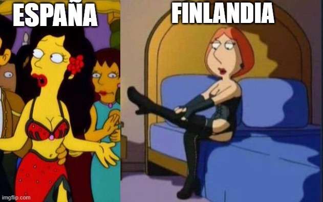 España vs Finlanda en Eurovisión. PD: La chica de España canta dpm - meme