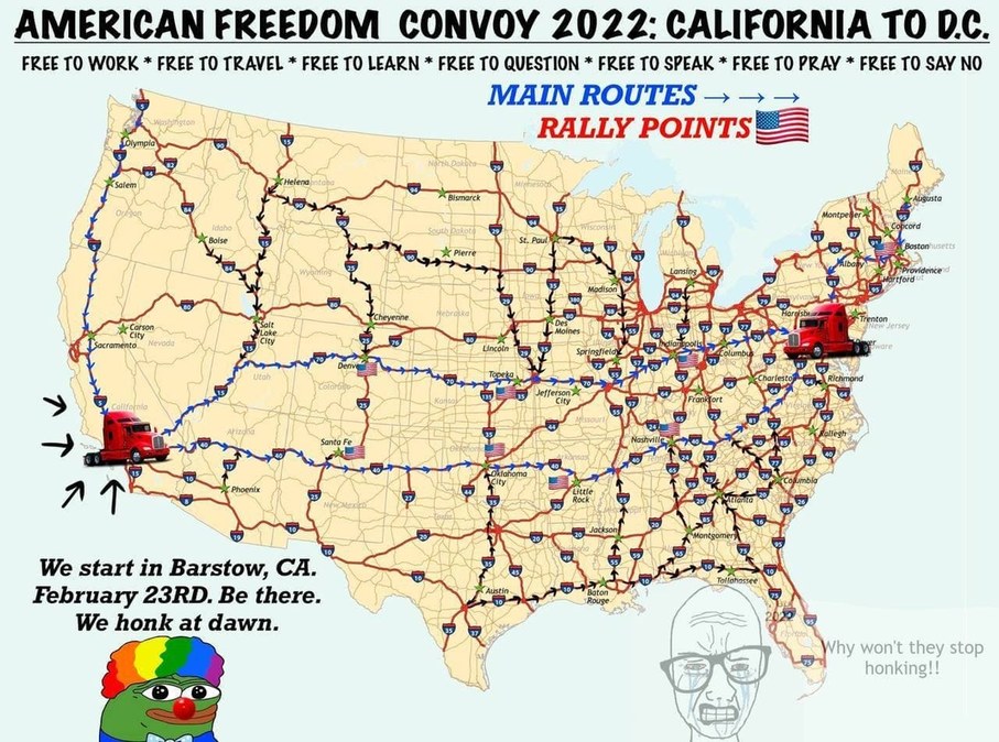 Freedom Convoy starts Feb 23rd here is the map.... not sure if its been posted or not - meme
