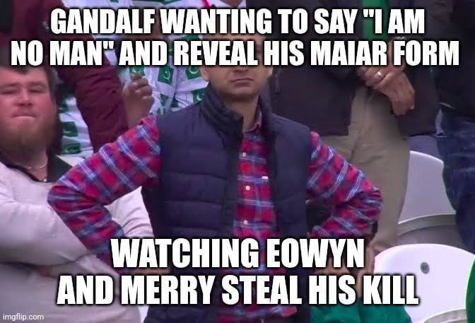 Gandalf watching Eowyn steal his dramatic moment - meme