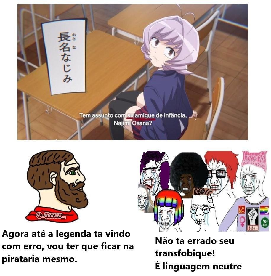 Uma página de animes com memes aleatórios - Tá ok prefiro legendado kkkk