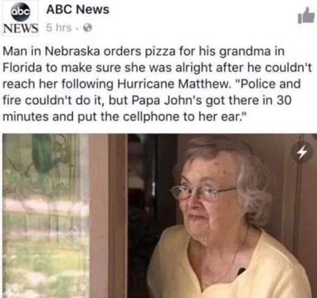 Wholesome meme with Papa Johns and grandma
