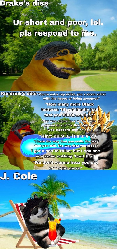 Kendrick, Drake and J Cole meme