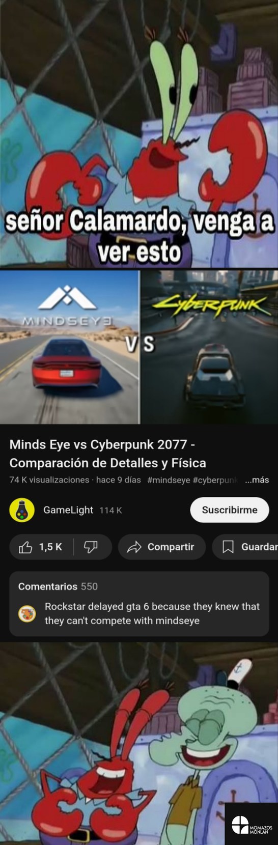 Traducción: "Rockstar retrasó GTA 6 porque sabían que no podían competir con Mindseye." - meme