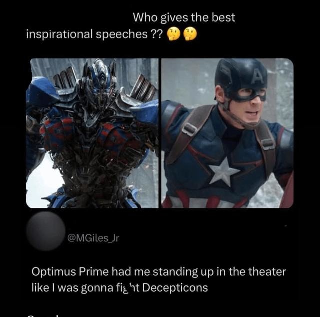 Optimus Prime had me ready to enlist in the Autobot army - meme
