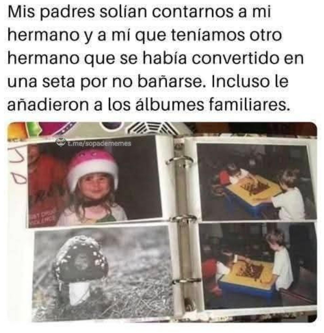 Mis papás nos decían que nuestro hermano se convirtió en seta por no bañarse - meme