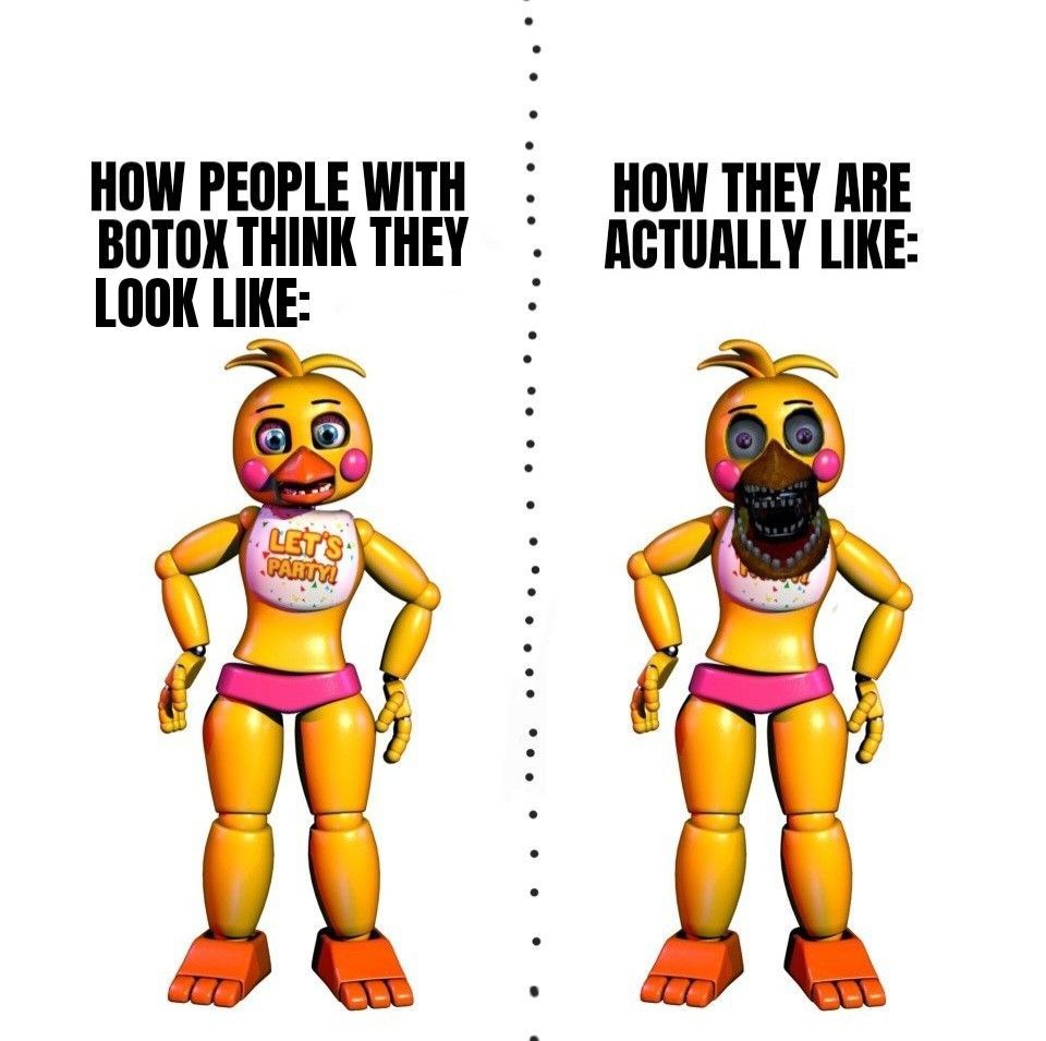 People with botox: how they think they look vs reality - meme