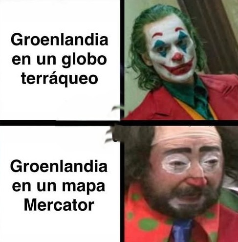 Groenlandia según el globo vs el mapa Mercator - meme