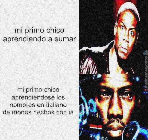 Mi primo aprendiendo a sumar vs aprendiendo nombres de monos en italiano hechos por ia - meme
