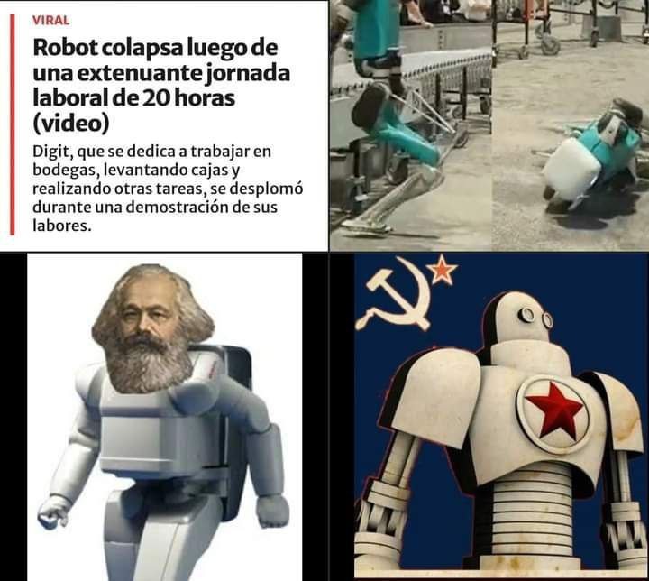 Meme del robot que colapsó por currar 20 horas seguidas