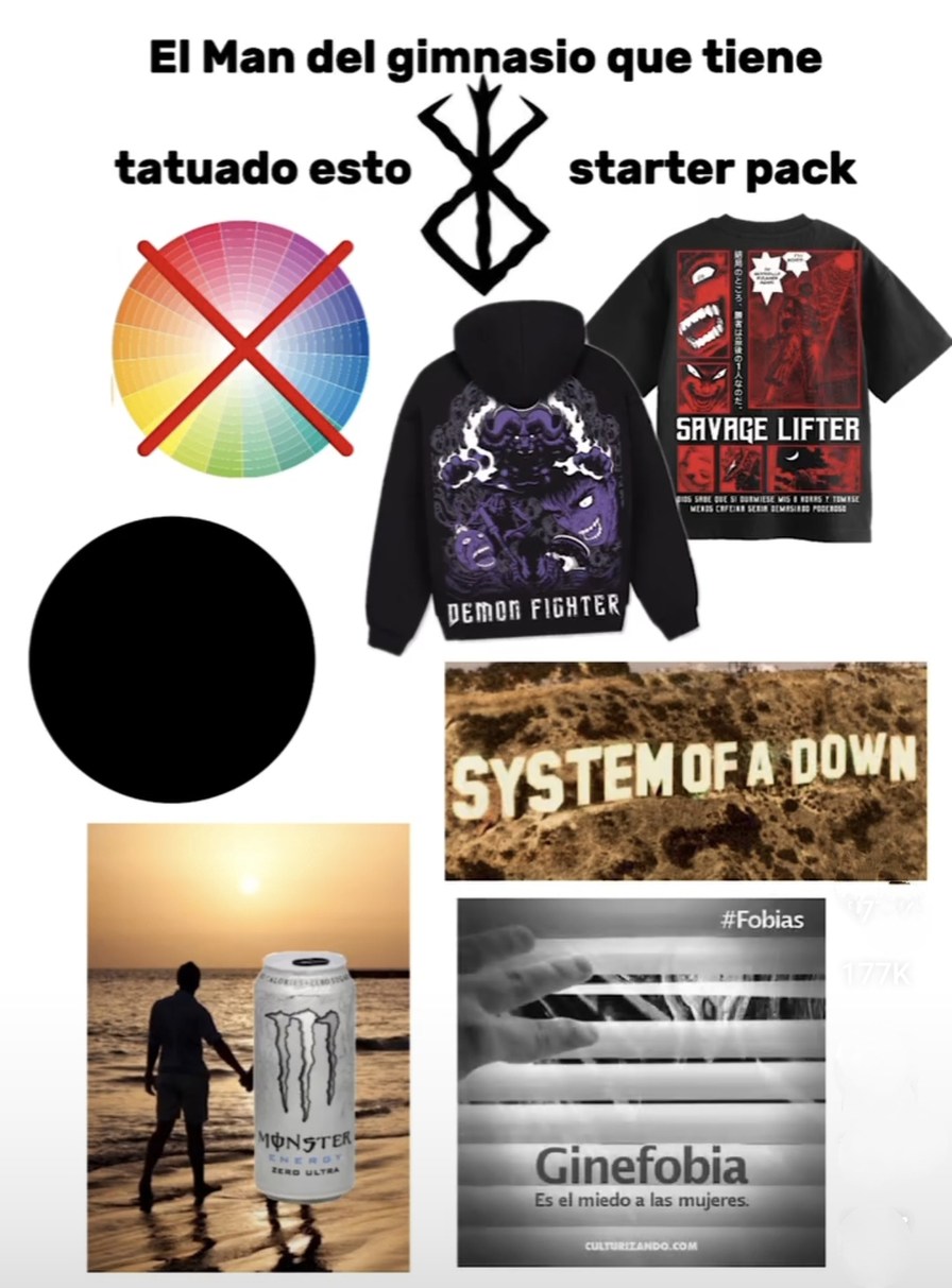 Starter pack del bro musculoso con tatuajes turbios - meme