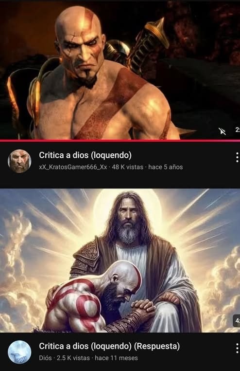 La crítica a dios y la respuesta épica años después - meme