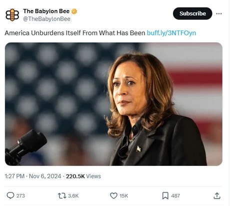 Kamala Harris Babylon Bee meme news