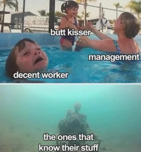 Corporate ladder powered by brown nosing - meme