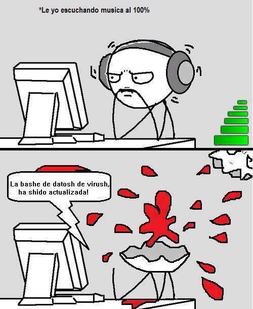 Meme de escuchar música en la computadora con auriculares