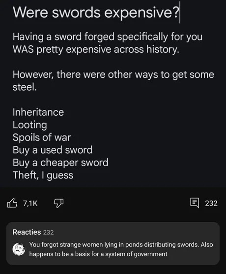 Were swords expensive? - meme