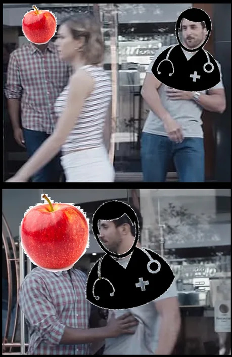Una manzana al día mantiene al doctor en la lejanía - meme