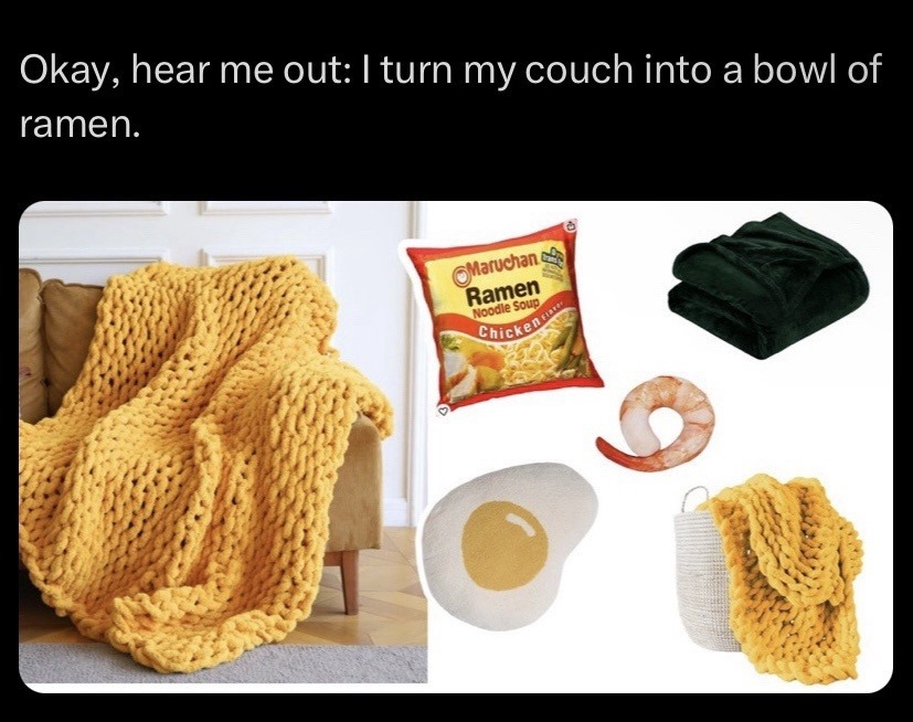 Ramen couch: the ultimate noodle experience - meme