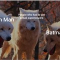 Laughing wolves meme with the superheroes