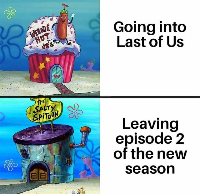 Me before and after episode 2 of the new Last of Us season - meme