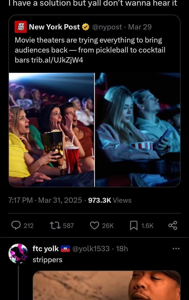 Movie theaters tried pickleball. Internet says: add strippers - meme
