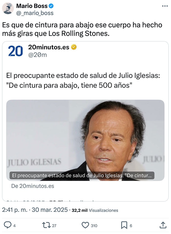 Julio Iglesias: de cintura para abajo, puro tour mundial - meme