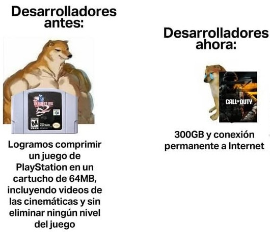 Desarrolladores antes vs ahora - meme
