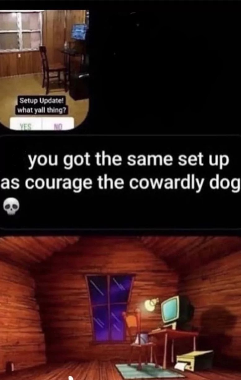 El set up de Coraje el perro cobarde - meme